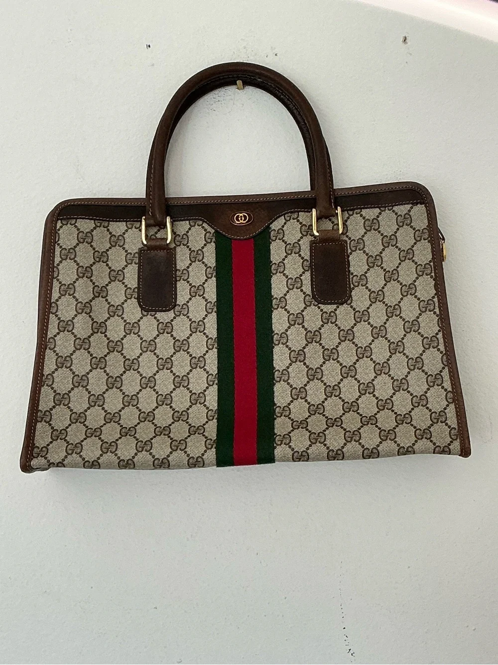 Vintage Gucci GG Supreme Web Stripe Briefcase Business Bag